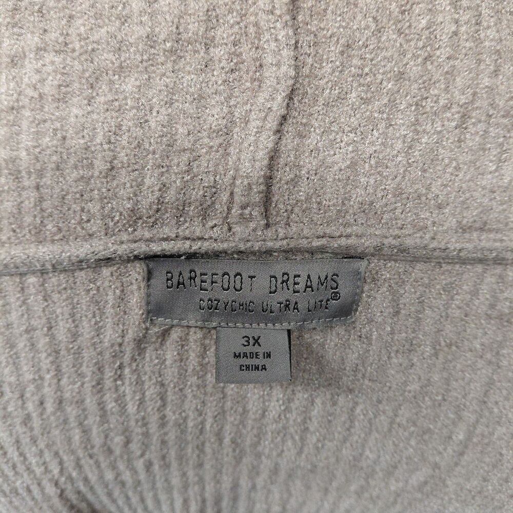 Barefoot Dreams CozyChic Ultra Lite taupe hooded open front cardigan SZ 3XL - Picture 10 of 11
